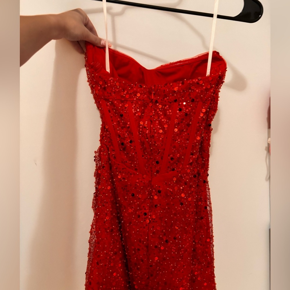 Sparkly Red Strapless Sequins Bodycon Corset Homecoming Dress